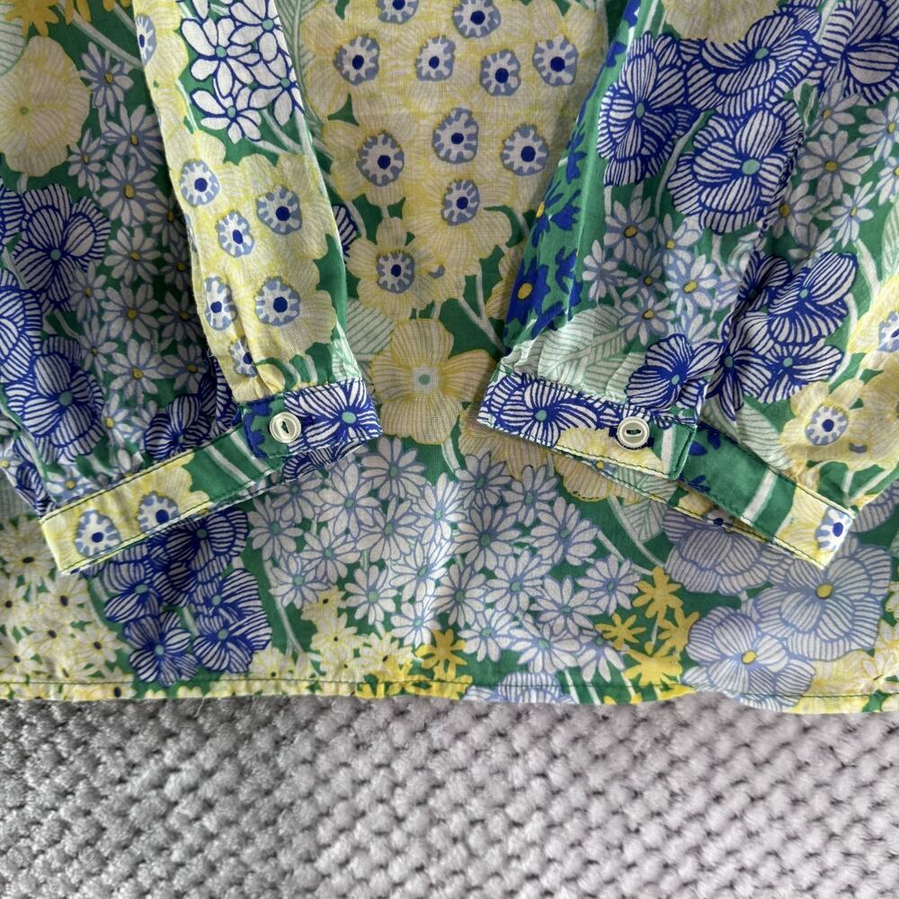 Talbots Top Womens Plus 3X Blue Spring Floral Popover Round Neck Long Sleeve - Picture 5 of 12